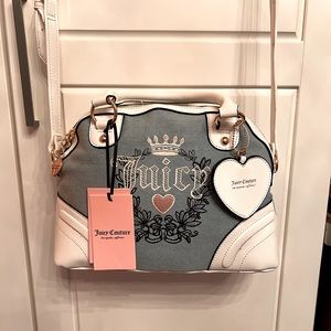 NWT Juicy Couture Denim Heritage Satchel White Trim